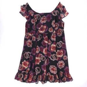 TRIPP NYC Chiffon Babydoll Mini Dress Black Floral Goth Vamp Coquette Whimsigoth